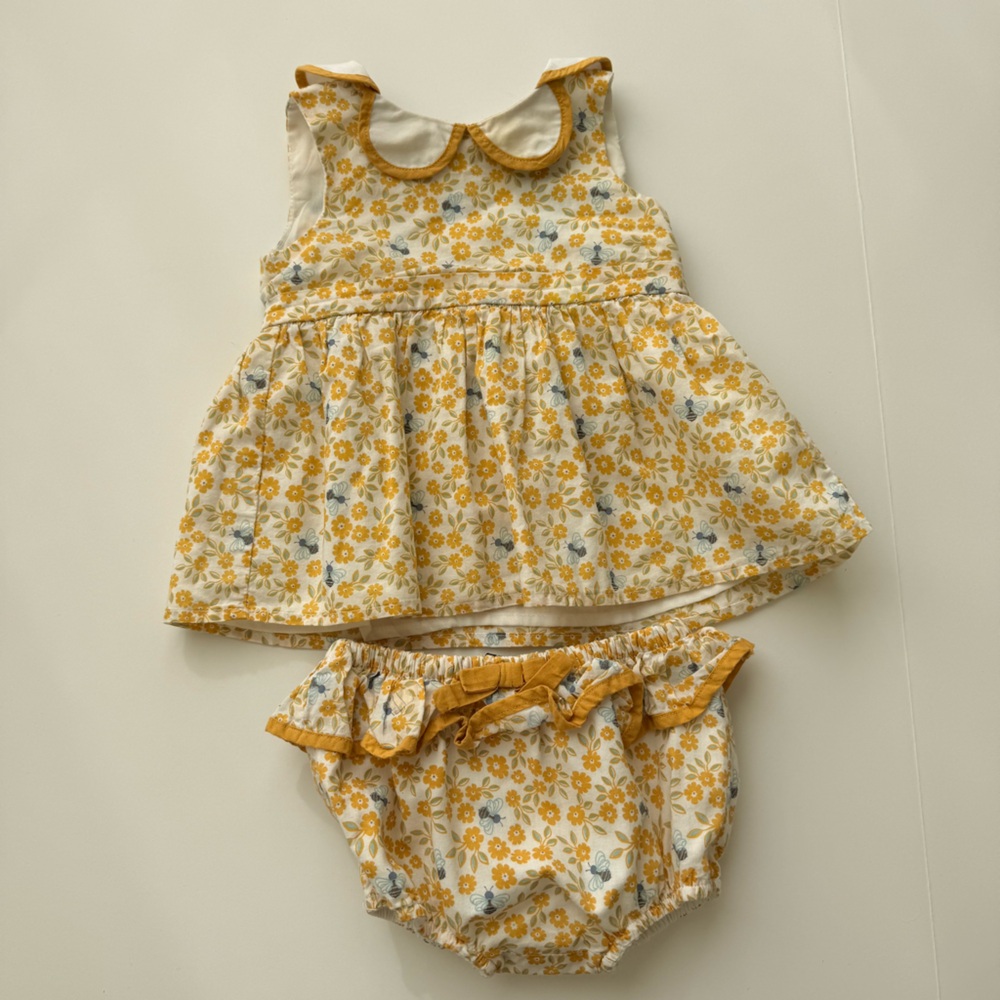 Floral Yellow Top + Bloomers | Size 12M